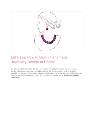Let’s see How to Learn Handmade Jewellery Design at Home