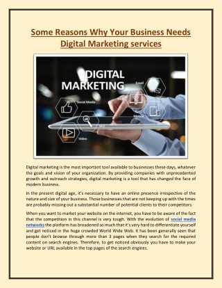 Some Reasons Why Your Business Needs Digital Marketing services