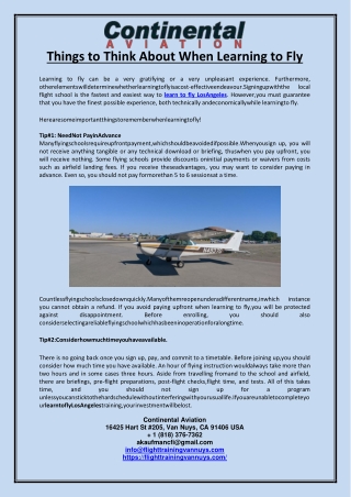 Things to Think About When Learning to Fly