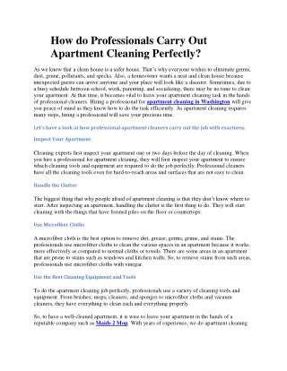 How do Professionals Carry Out Apartment Cleaning Perfectly?