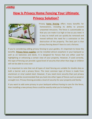 How Is Privacy Home Fencing Your Ultimate Privacy Solution