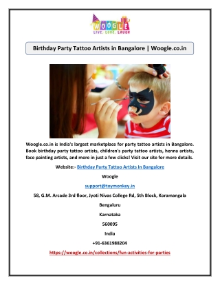 Birthday Party Tattoo Artists in Bangalore | Woogle.co.in