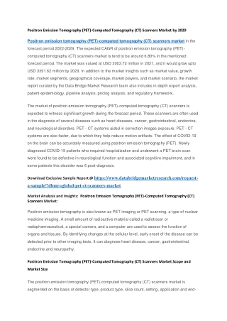 Positron Emission Tomography (PET)-Computed Tomography (CT) Scanners Market by 2029