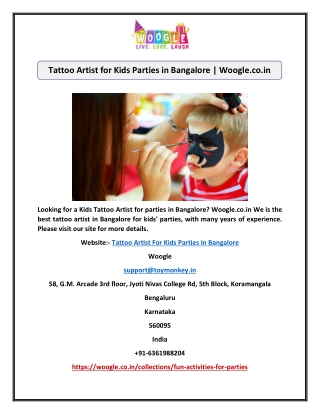 Tattoo Artist for Kids Parties in Bangalore | Woogle.co.in