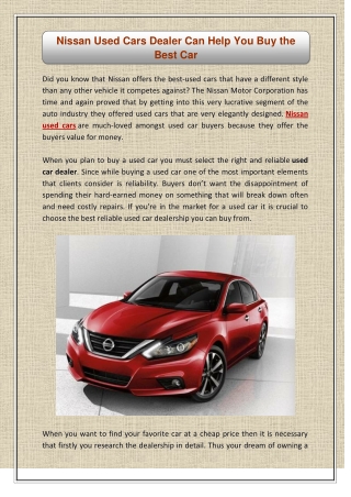 Nissan Used Cars Dealer Can Help You Buy the Best Car