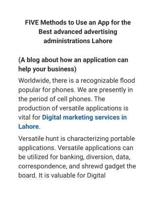 FIVE Methods to Use an App for the Best advanced advertising administrations Lahore