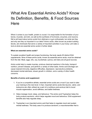 What Are Essential Amino Acids? Know Its Definition, Benefits, & Food Sources