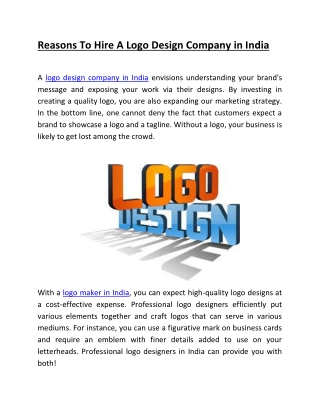 Reasons To Hire A Logo Design Company in India