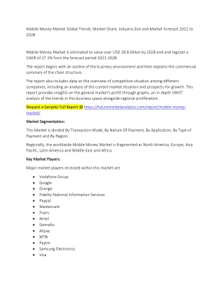 Mobile Money Market Trends, Market Share, Industry Size, Growth, and Market Forecast 2021 to 2028