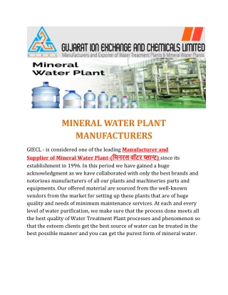 MINERAL WATER PLANT MANUFACTURERS