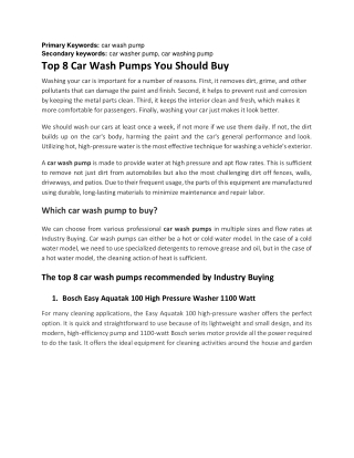 Top 8 Car Wash Pumps You Should Buy