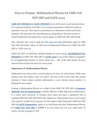 Ways to Prepare Mathematical Physics for CSIR UGC NET JRF and GATE 2023