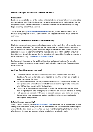Where can I get Business Coursework Help