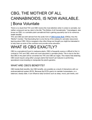 CBG, THE MOTHER OF ALL CANNABINOIDS, IS NOW AVAILABLE. | Bona Voluntate