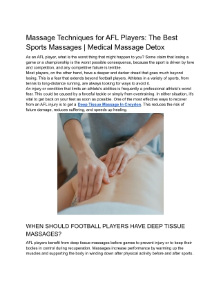 Massage Techniques for AFL Players The Best Sports Massages  Medical Massage Detox