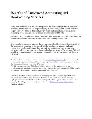 Outsourced Accounting and Bookkeeping Services