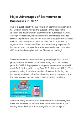 Major Advantages of Ecommerce to Businesses in 2022
