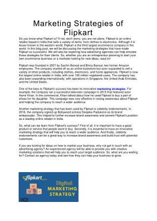 Marketing Strategies of Flipkart