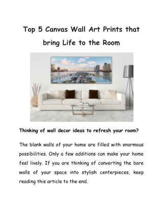 Top 5 Canvas Wall Art Prints that bring Life to the Room