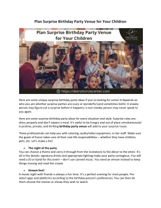 Plan Surprise Birthday Party Venue for Your Children