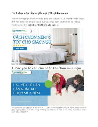 Cách chọn nệm tốt cho giấc ngủ | Thegioinem.com
