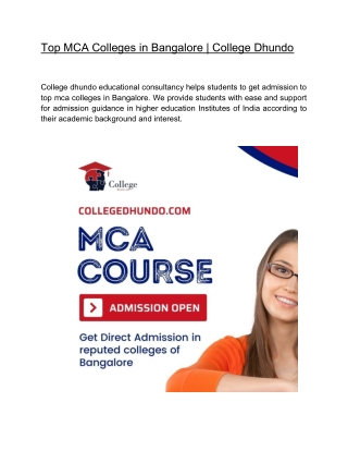 Top MCA Colleges in Bangalore  | College Dhundo