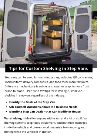 Tips for Custom Shelving in Step Vans