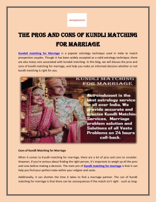 The Pros and Cons of Kundli Matching for Marriage