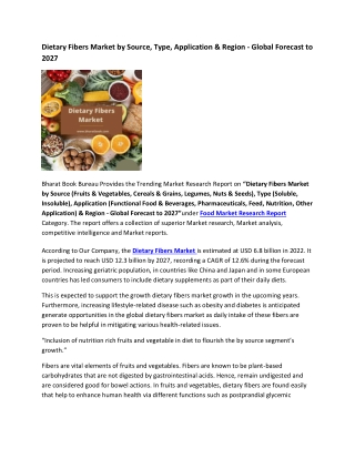 Global Dietary Fibers Market Research Report 2022-2027