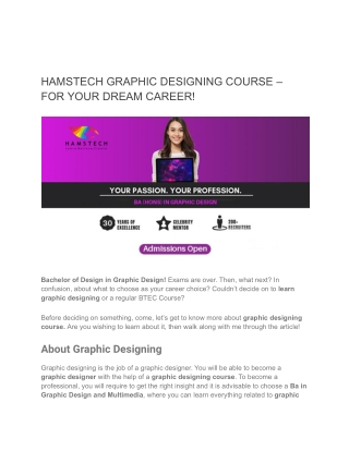 HAMSTECH GRAPHIC DESIGNING COURSE – FOR YOUR DREAM CAREER