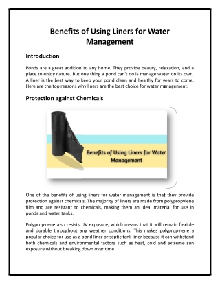 Benefits of Using Pound Liners for Water Management