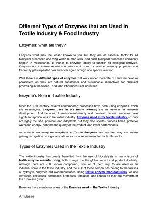 Different Types of Enzymes that are Used in Textile Industry & Food Industry