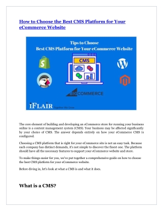 How to Choose the Best CMS Platform for Your eCommerce Website