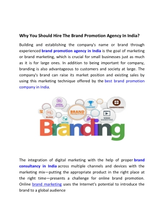 Why You Should Hire The Brand Promotion Agency In India