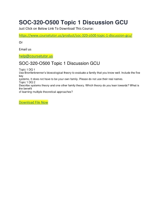 SOC-320-O500 Topic 1 Discussion GCU