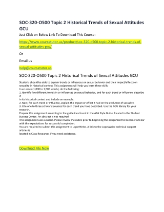 SOC-320-O500 Topic 2 Historical Trends of Sexual Attitudes GCU