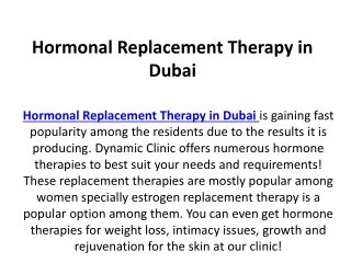 Hormonal Replacement Therapy in Dubai