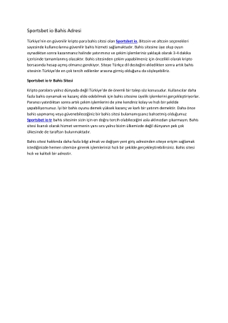 Sportsbet io Bahis Adresi