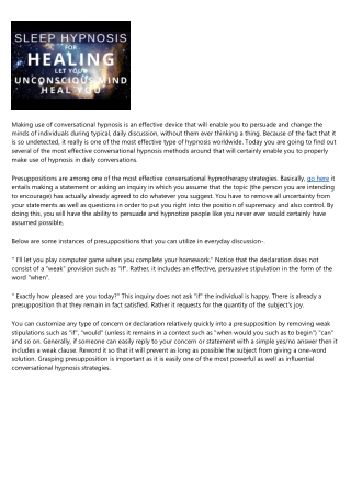The Use of Conversational Hypnosis - Conversational Hypnosis Techniques