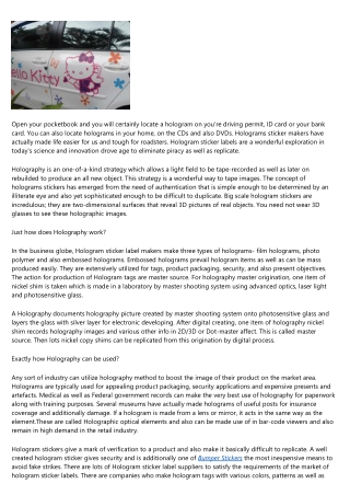 Hologram Sticker Manufacturers - The New Age Imaging Remedy