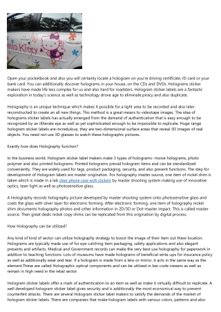Hologram Sticker Manufacturers - The New Age Imaging Option