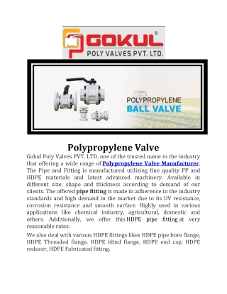 Polypropylene Valve