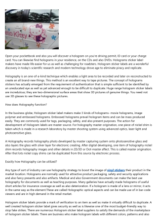 Hologram Sticker Manufacturers - The New Age Imaging Solution