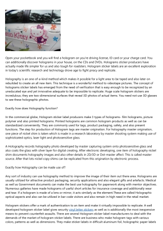 Hologram Sticker Manufacturers - The New Age Imaging Remedy