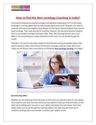 How to find the Best sociology Coaching in India