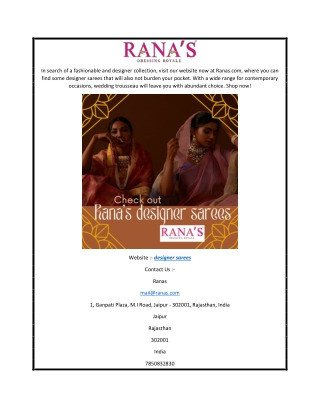 Designer Sarees  Ranas.com