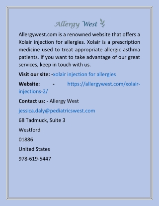 Xolair Injection For Allergies  Allergywest.com