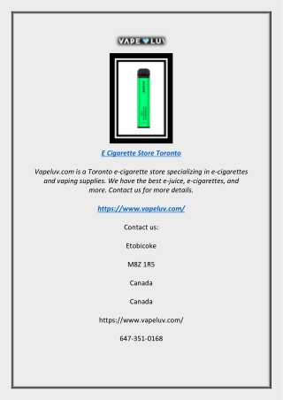 E Cigarette Store Toronto | Vapeluv.com