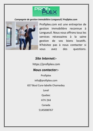 Compagnie de gestion immobilière Longueuil Profiplex