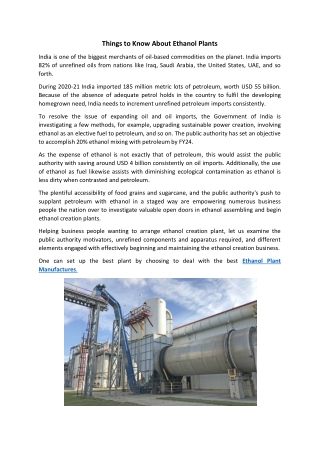 Things to Know About Ethanol Plants